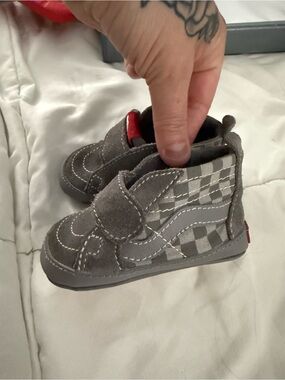 Vans Baby Grey Check Suede Hook-and-Loop Slip-Ons